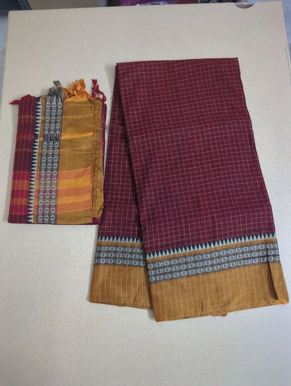 Pure Naryanapet Cotton 3 Piece Suit - checks maroon