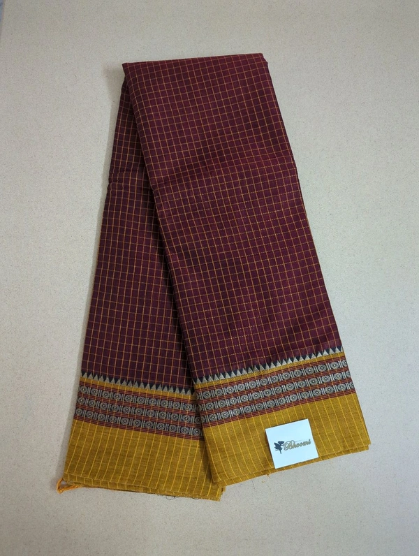 Pure Handloom Narayanapet Checks - maroon with yellow