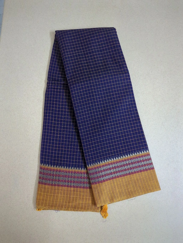 Pure Handloom Narayanapet Checks - Pigment Indigo