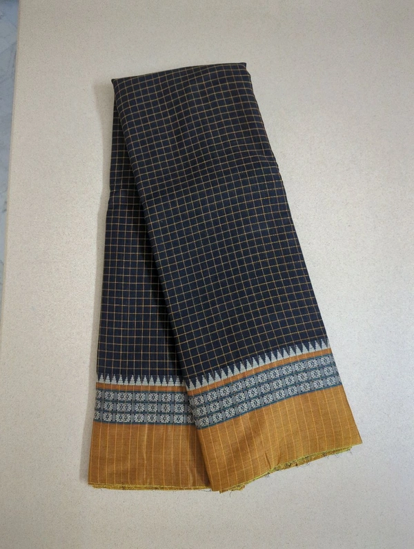 Pure Handloom Narayanapet Checks - black with green