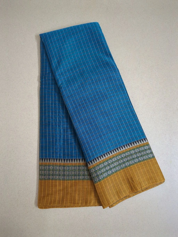Pure Handloom Narayanapet Checks - milky blue