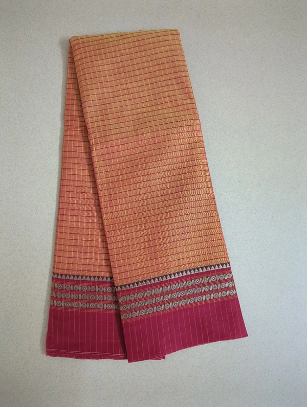 Pure Handloom Narayanapet Checks - Web Orange