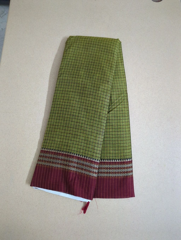 Pure Handloom Narayanapet Checks - olive