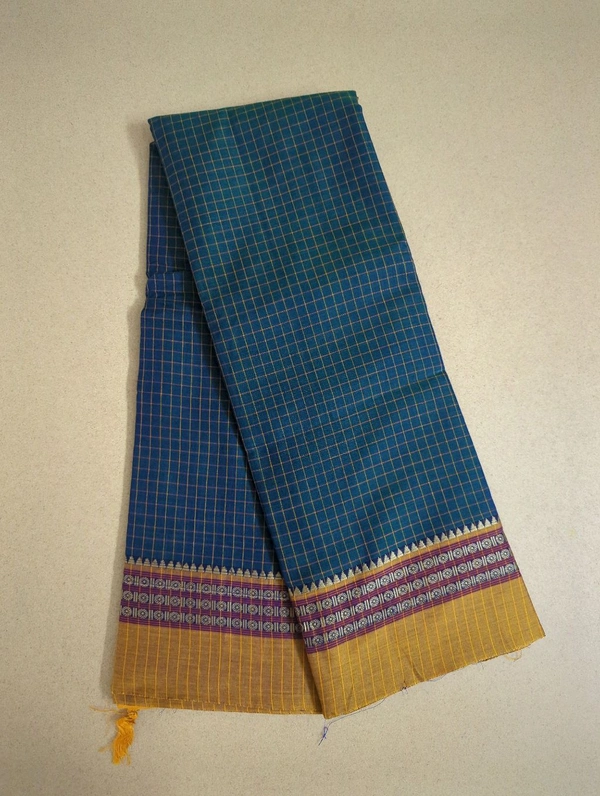 Pure Handloom Narayanapet Checks - milky blue with red