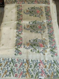 tusser georgette - White