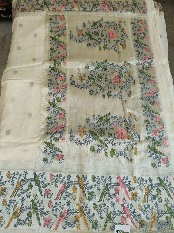 tusser georgette - White