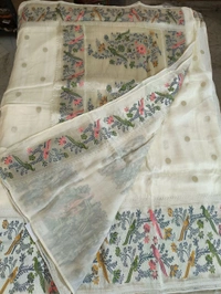 tusser georgette - White