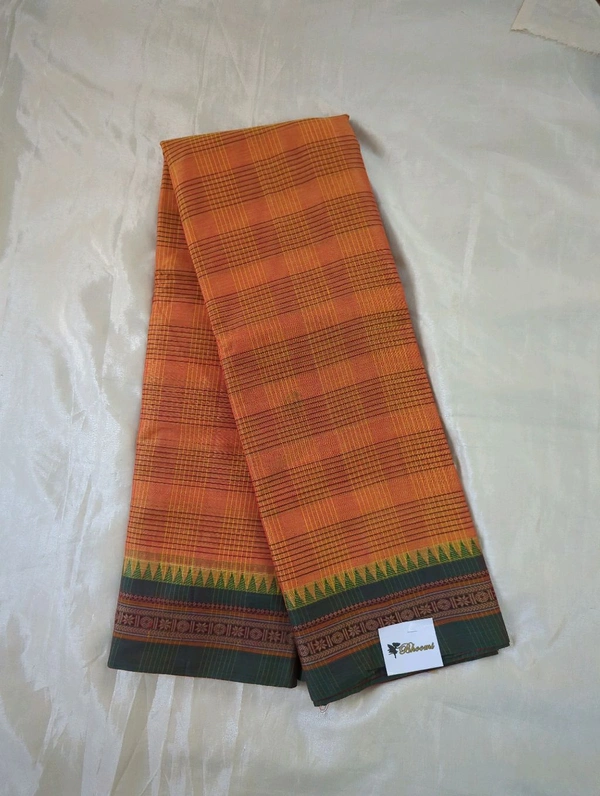 Pure Narayanapet Cotton - orange, double checks