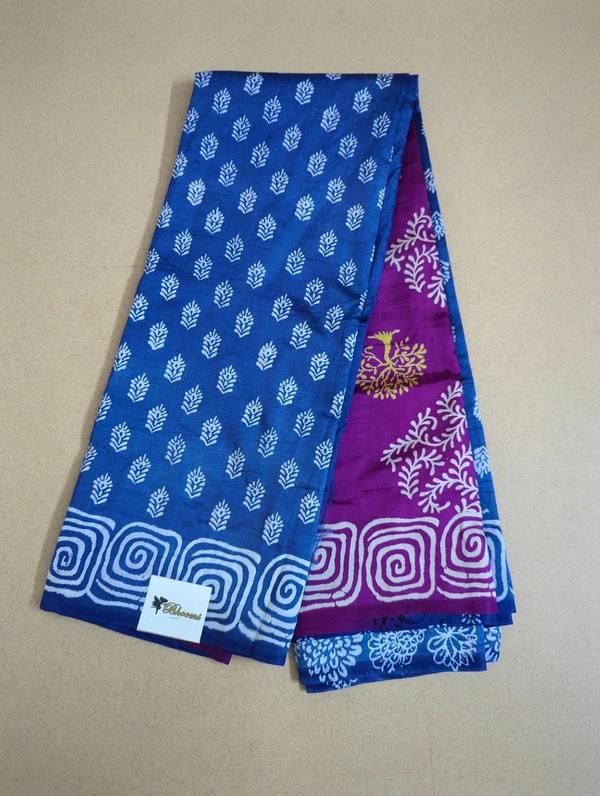 Semi Silk - Navy Blue, Flowers