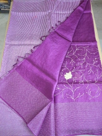 handloom desi tusser  with hand work - Purple