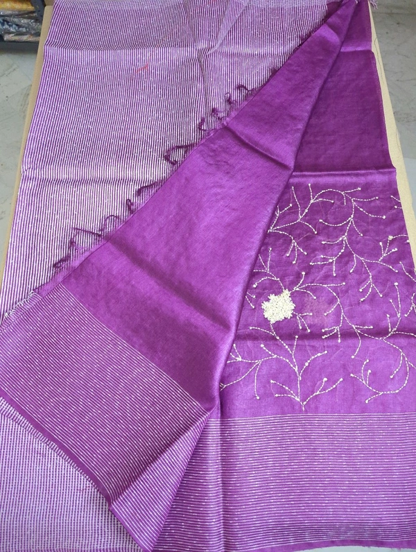 handloom desi tusser  with hand work - Purple