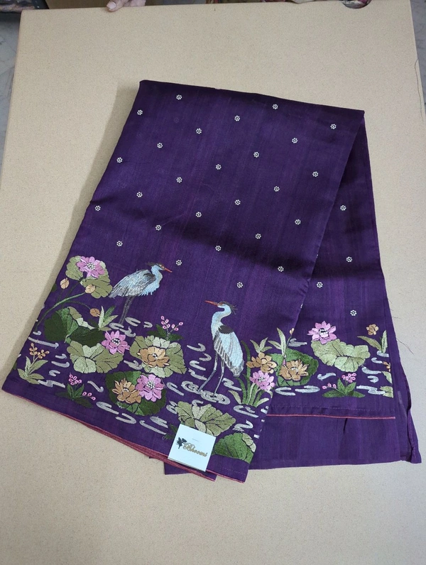 Tusser With Rice Embroidery  - Purple