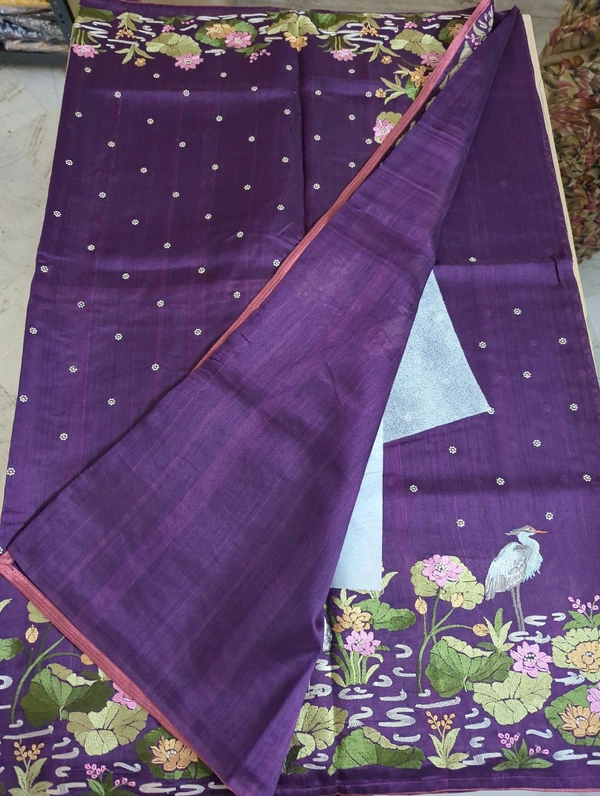 Tusser With Rice Embroidery  - Purple