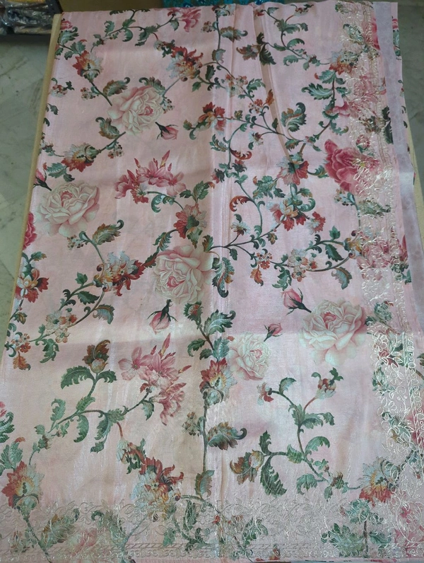 Tissue Georgette With Pita Work - peach