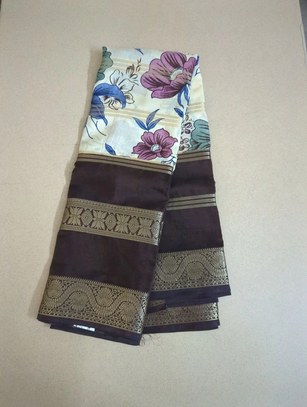 Semi Mysore Silk - Cream, Lotus