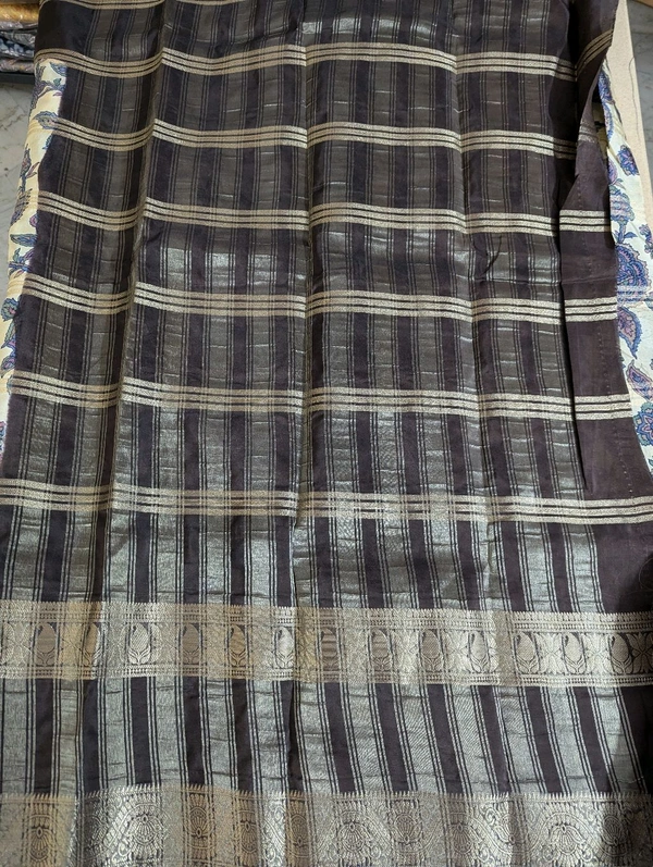 Semi Mysore Silk - Cream, Lotus