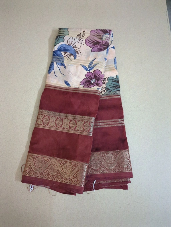Semi Mysore Silk - Maroon, Lotus