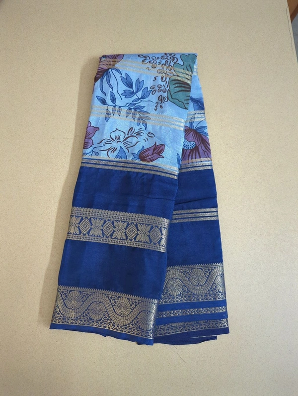 Semi Mysore Silk - Blue, Lotus