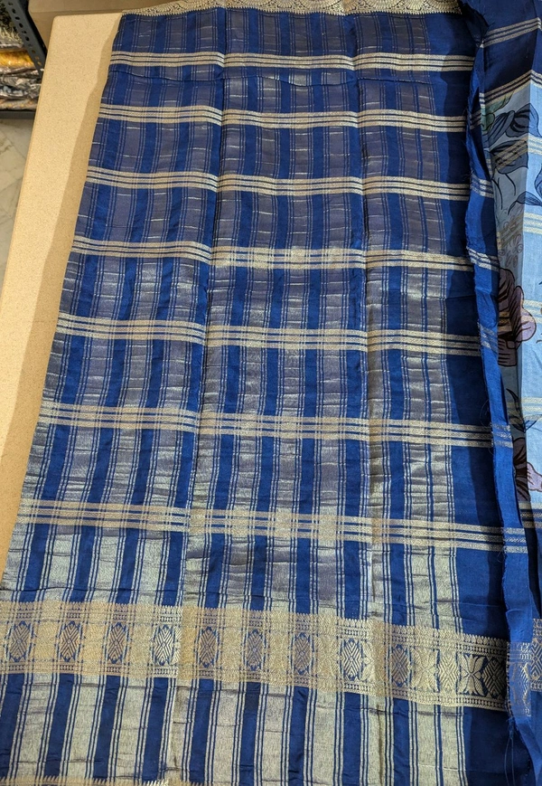 Semi Mysore Silk - Blue, Lotus