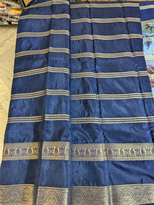 Semi Mysore Silk - Blue, Lotus