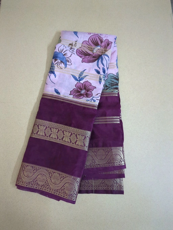Semi Mysore Silk - Purple, Lotus