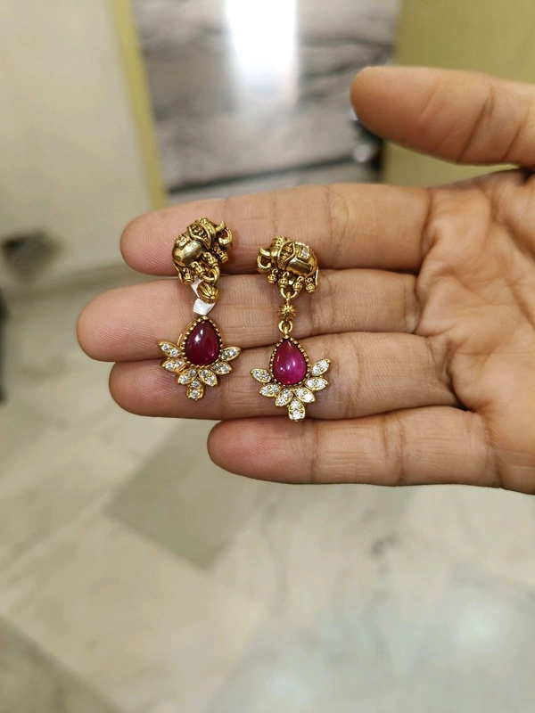 Gold Copy Earrings - Red