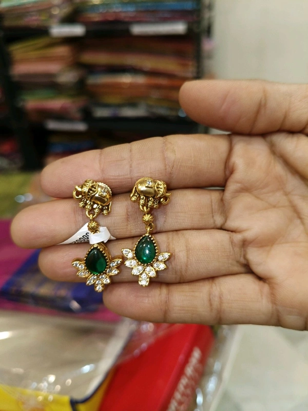 Gold Copy Earrings - Green