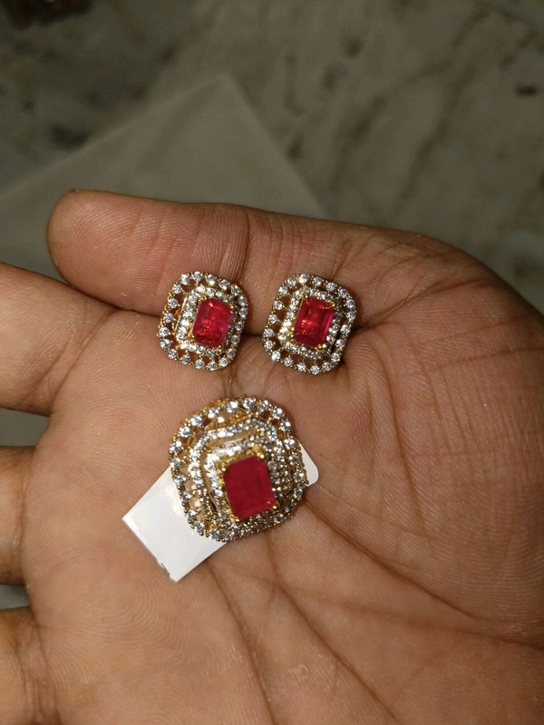 Earrings With Pendent - Red