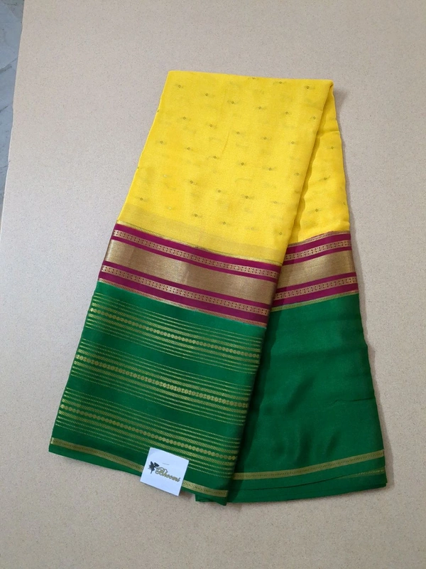 Pure Mysore Crepe - yellow with green border