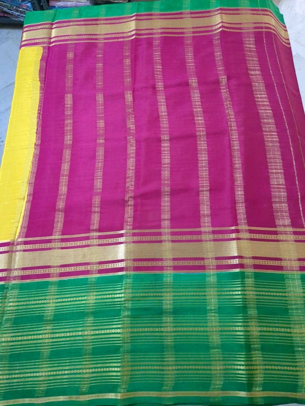 Pure Mysore Crepe - yellow with green border