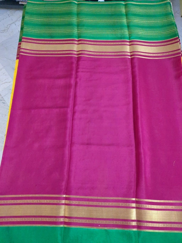 Pure Mysore Crepe - yellow with green border