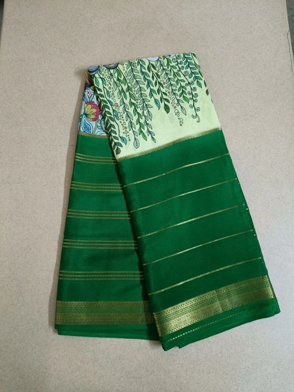 Pure Mysore Crepe - green leafs