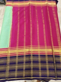 Pure Mysore Crepe - sea green with blue border