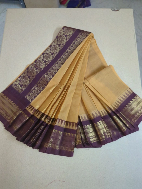 Pure Gadwal Cotton - biscuit with brown