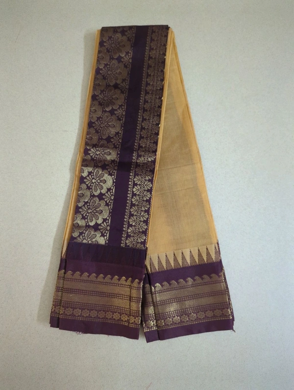 Pure Gadwal Cotton - biscuit with brown