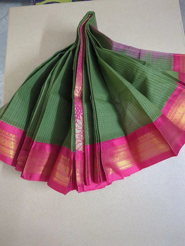 Pure Gadwal Cotton - green with red checks