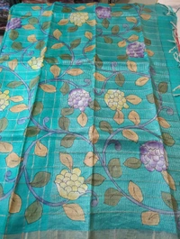 pure handloom tussar - red with sea green