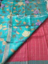 pure handloom tussar - red with sea green