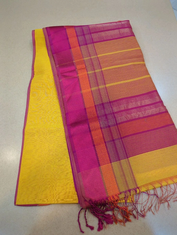 Handloom Maheswari Resham Zari - mustard yellow
