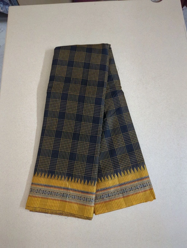 Pure Narayanapet Cotton - black with yellow, double checks