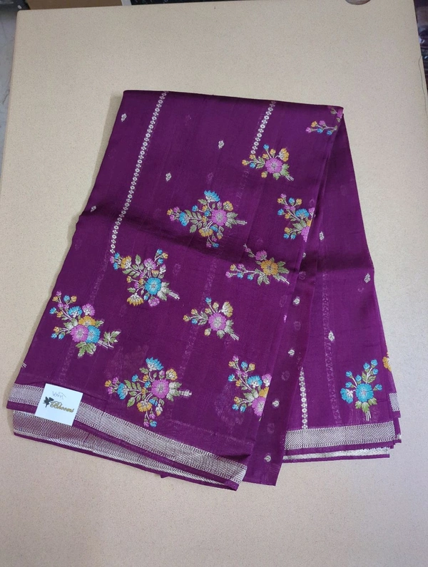 Pure Tusser Georgette  - wine, Flowers