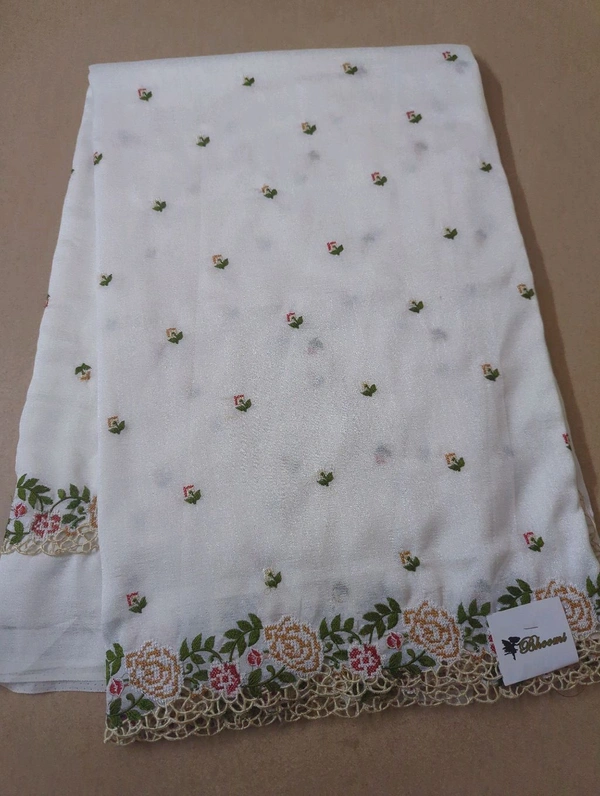 Pure Vichitra Silk - White