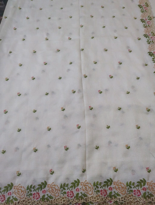 Pure Vichitra Silk - White