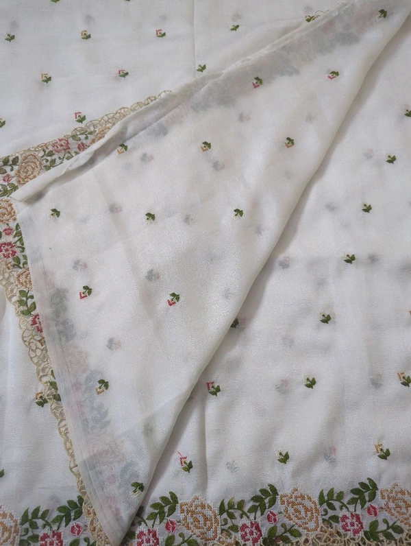 Pure Vichitra Silk - White