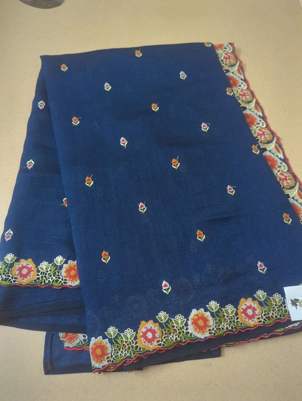 Pure Vichitra Silk - Navy Blue