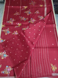 Pure Tusser Georgette  - Red, Flowers