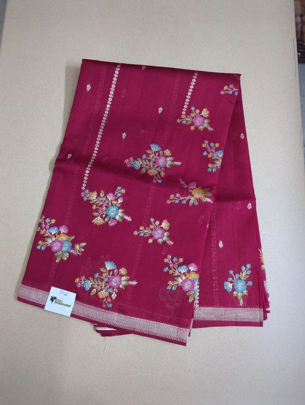 Pure Tusser Georgette  - pink, Flowers
