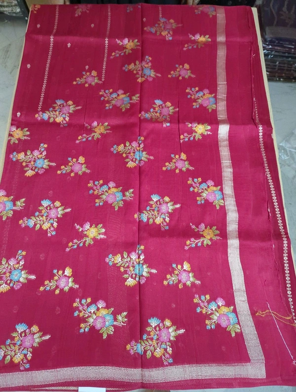 Pure Tusser Georgette  - pink, Flowers