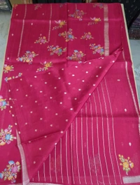 Pure Tusser Georgette  - pink, Flowers