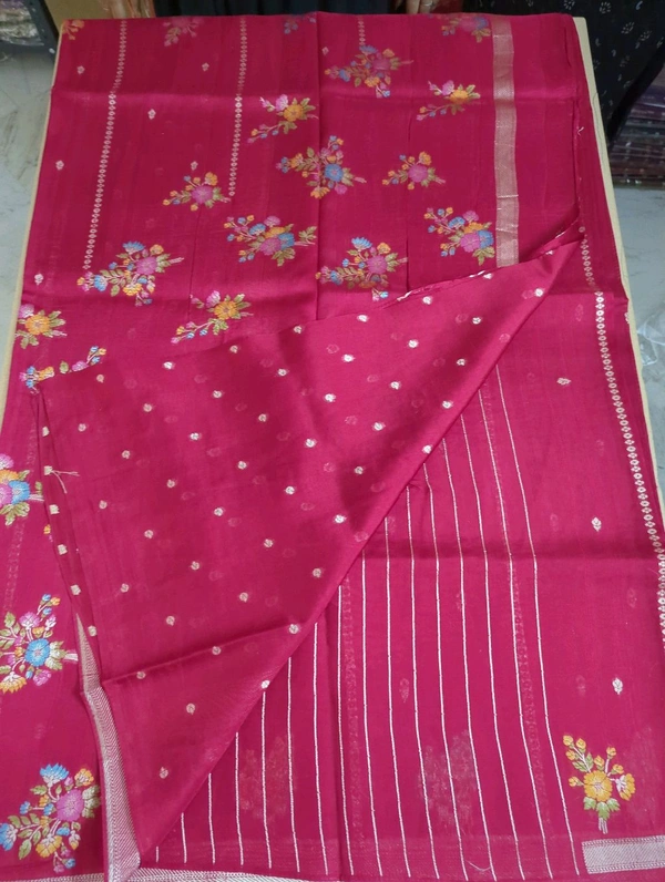 Pure Tusser Georgette  - pink, Flowers